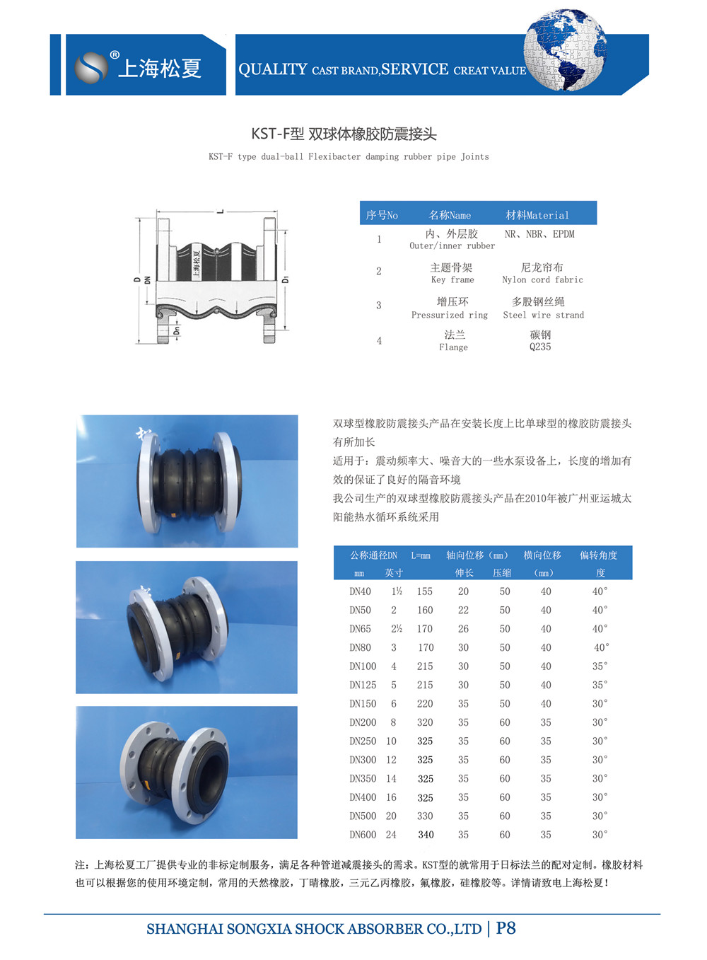 KST-DN150-304碳鋼法蘭雙球體橡膠軟接頭 KST-DN150-304碳鋼法蘭雙球體橡膠軟接頭